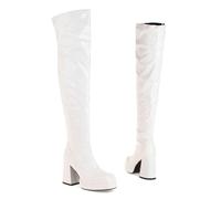 GBBRZKTB High Heels Damen Overknee Stiefel Blockabsatz Quadratischer Zehenpartie Plateau Stiefel Overknee Absatz Party Pumps 9cm,White-41
