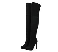 GBBRZKTB High Heels Damen Overknee Stiefel Stretch Wildleder Stilettoabsatz Runder Spitze Overknee Stiefel Partykleid Pumps 11cm,Black-38