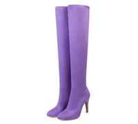 GBBRZKTB High Heels Damen Overknee Stiefel Wildleder Stilettoabsatz Spitzer Zehenbereich Stretch Overknee Stiefel Partykleid Pumps Schuhe 9,5cm,Purple-45