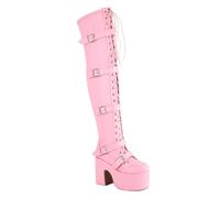 GBBRZKTB High Heels Damen Plateau Overknee Stiefel Blockabsatz Gürtelschnalle Schnürstiefel Hohe Stiefel Abendschuhe Partyschuhe 8,5cm,Pink-44