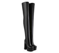 GBBRZKTB High Heels Damen Plateau Overknee Stiefel Quadratische Zehenpartie Blockabsatz Stretch Overknee Stiefel Party Tanz Abendschuhe 14cm,Mattewhite-38