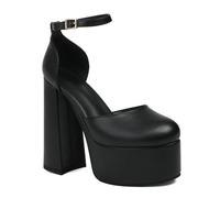 GBBRZKTB High Heels Damen Plateau Pumps Klobigem Absatz Fesselriemchen Geschlossene Zehensandalen Kleid Hochzeitsfeier Schuhe 14cm,Black-38