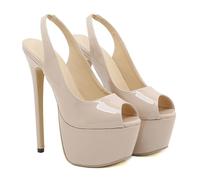 GBBRZKTB High Heels Damen Plateau Sandalen mit Offener Spitze Stiletto Slingback Pumps Elegante Partyschuhe 16cm,Apricot-37