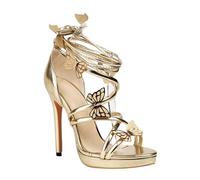 GBBRZKTB High Heels Damen Plateau Sandalen Offene Spitze Schmetterling Kreuzriemen Pumps Elegante Party Schuhe 12cm,Gold-36