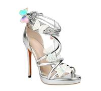 GBBRZKTB High Heels Damen Plateau Sandalen Offene Spitze Schmetterling Kreuzriemen Pumps Elegante Party Schuhe 12cm,Silver-50