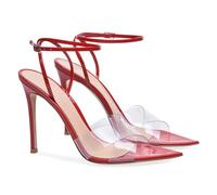GBBRZKTB High Heels Damen Sandalen Transparenten Kreuzriemen Offener Spitze Stiletto Schnalle Pumps Schuhe Hochzeit Party Kleid 11cm,Red-43