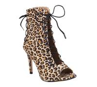 GBBRZKTB High Heels Damen Schnürstiefeletten Sandalen Offene Zehen Stiletto Pumps Party Cocktail Abendschuhe 9,5cm,Leopard-47