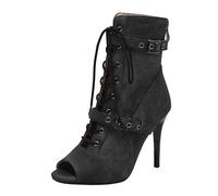 GBBRZKTB High Heels Damen Stiletto Stiefeletten Sandalen Offene Zehen Schnürpumps Partykleid Tanzschuhe 10cm,Black-39