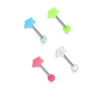 GBJUK Zungenpiercings aus Chirurgenstahl, 4 Stück, mit Sternen, leuchtet im Dunkeln, 1.6mm x 16mm, Acryl