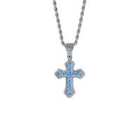 GBTROEY Zirkonia Kreuz Hip Hop Silber Plattiert Iced out Crystal Cross Halskette, Punk-Stil Anhänger Schmuck Mit Edelstahl-Seil-Kette Für Männer Frauen
