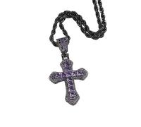 GBTROEY Zirkonia Kreuz Hip Hop Silber Plattiert Iced out Crystal Cross Halskette, Punk-Stil Anhänger Schmuck Mit Edelstahl-Seil-Kette Für Männer Frauen