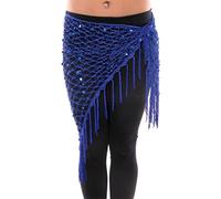 GBZIJIE Bauchtanz Hüfttuch Pailetten Niedlich Grün/Gold Silber Bauch Tanz Zubehör Glänzend Häkeln Gürtel Pailletten Hüfte Schal Quaste Wraps(Blue)