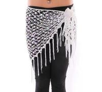 GBZIJIE Bauchtanz Hüfttuch Pailetten Niedlich Grün/Gold Silber Bauch Tanz Zubehör Glänzend Häkeln Gürtel Pailletten Hüfte Schal Quaste Wraps(White)