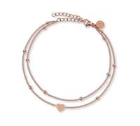 GD GOOD.designs Fußkettchen für Frauen I Wasserdichte Fußkette mit Edelstahlkugeln I Zweireihige Fußkette mit Herz Anhänger I Verstellbare Fußkette für Frauen, 22 cm, Edelstahl