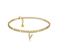 GD GOOD.designs Fußkettchen Gold mit Buchstaben V wasserfest mit 18K Vergoldung I Fussbändchen für Damen verstellbar aus Edelstahl (Buchstabe V) - Valentinstag - Geschenk für Sie