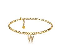 GD GOOD.designs Fußkettchen Gold mit Buchstaben W wasserfest mit 18K Vergoldung I Fussbändchen für Damen verstellbar aus Edelstahl (Buchstabe W) - Valentinstag - Geschenk für Sie