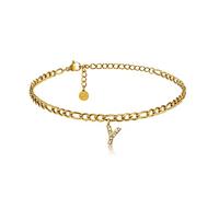 GD GOOD.designs Fußkettchen Gold mit Buchstaben Y wasserfest mit 18K Vergoldung I Fussbändchen für Damen verstellbar aus Edelstahl (Buchstabe Y) - Valentinstag - Geschenk für Sie