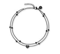 GD GOOD.designs Fußkettchen Herz Schwarz für Damen - Wasserfest I Mehrreihige Fußkette - Verstellbar I Filigraner schwarzem Edelstahl Fußschmuck