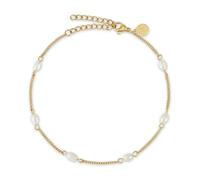 GD GOOD.designs Fußkettchen mit echten Süßwasserperlen - Fußkette Perlen wasserfest - Verstellbare Fußkette Damen in 18K Gold - Roségold - Silber
