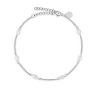 GD GOOD.designs Fußkettchen mit echten Süßwasserperlen - Silberne Fußkette Perlen wasserfest - Verstellbare Fußkette Damen in Silber