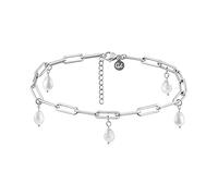 GD GOOD.designs Fußkettchen Silber mit Perlen - Wasserfest - Echte Süßwasserperlen Fußkette für Damen I Größenverstellbar