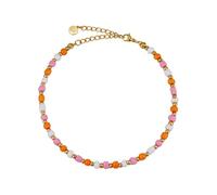 GD GOOD.designs Fussketten für Frauen mit bunten Boho Perlen - Verstellbar - Gold Orange Rosa Fußkettchen Bunt