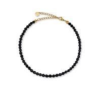 GD GOOD.designs Fussketten für Frauen mit echten Achat Perlen 4mm - Wasserfest - Naturstein Fußkettchen Schwarz mit verstellbaren Verschluss in 18K Gold