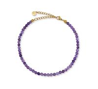 GD GOOD.designs Fussketten für Frauen mit echten Amethyst Perlen 4mm - Wasserfest - Naturstein Fußkettchen Lila mit verstellbaren Verschluss in 18K Gold