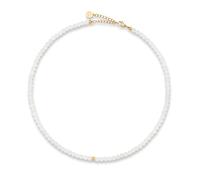GD GOOD.designs Perlenkette Damen aus echten facettierten Natursteinen 4mm | Verstellbare Mondstein Kette mit 18K Vergoldung (40-45 cm) | Wasserfeste Boho Halskette (weiss)
