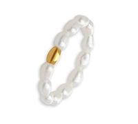 GD GOOD.designs Perlenring elastisch aus echten Süßwasserperlen | Wasserfest | Hautverträglicher Unisize Ring mit 18 Karat Gold Perle