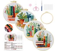 GD HUA 4 Stück Blumen Sticken Set Erwachsene, DIY Stick Craft Set mit Musterstoff, Stickrahmen, Faden & Nadeln, Stickset für Erwachsene Anfänger, Bedienungsanleitung Enthalten