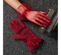 Gdfnmogo Kurze Tüllhandschuhe für Damen, volle Finger, transparente Fäustlinge, für Autofahren und Hochzeit, Brautkleidung, für formelle Anlässe (weinrot)