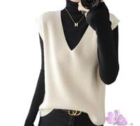 GDKRTNAJ Herbst/Winter Damen Strickweste aus Kaschmir, leichte, ärmellose Pulloverweste, Basic-Weste, lockere Oberteile (Beige,M)