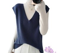 GDKRTNAJ Herbst/Winter Damen Strickweste aus Kaschmir, leichte, ärmellose Pulloverweste, Basic-Weste, lockere Oberteile (Blue,XXL)