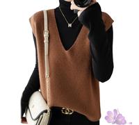 GDKRTNAJ Herbst/Winter Damen Strickweste aus Kaschmir, leichte, ärmellose Pulloverweste, Basic-Weste, lockere Oberteile (Brown,M)