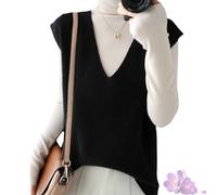 GDKRTNAJ Herbst/Winter Damen Strickweste aus Kaschmir, leichte, ärmellose Pulloverweste, Basic-Weste, lockere Oberteile (Black,L)