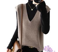 GDKRTNAJ Herbst/Winter Damen Strickweste aus Kaschmir, leichte, ärmellose Pulloverweste, Basic-Weste, lockere Oberteile (Camel,L)