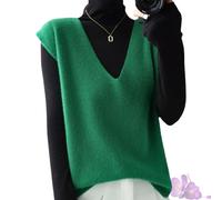 GDKRTNAJ Herbst/Winter Damen Strickweste aus Kaschmir, leichte, ärmellose Pulloverweste, Basic-Weste, lockere Oberteile (Green,XL)