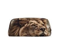 GDSHJKLW Angry Lion Federmäppchen aus Leder, großes Fassungsvermögen, Make-up-Tasche mit Reißverschluss, für Damen und Herren, Reise-Kulturbeutel, wasserdicht, Kosmetiktasche, weit geöffnetes Münzfach
