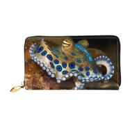 GDSHJKLW Blue Ring Octopus Damen-Geldbörse, Leder, Reißverschluss, Clutch, wasserdicht, Kreditkartenetui mit Handyhalter, Reise-Münzgeldbörse