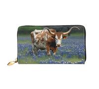 GDSHJKLW Bluebonnet Longhorn Damen-Geldbörse, Leder, Reißverschluss, wasserdicht, Kreditkartenetui mit Handyhalter, Reise-Münzgeldbörse