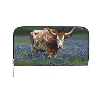 GDSHJKLW Bluebonnet Longhorn Damen-Geldbörse mit umlaufendem Reißverschluss, PU-Leder, Handy-Clutch, Kartenhalter, Organizer für Damen, Schwarz, Einheitsgröße, Schwarz , Einheitsgröße