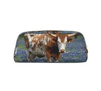 GDSHJKLW Bluebonnet Longhorn Federmäppchen aus Leder, großes Fassungsvermögen, Stifttasche, Reißverschluss, Make-up-Tasche für Damen und Herren, Reise-Kulturbeutel, wasserdicht, Kosmetiktasche, weit