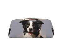 GDSHJKLW Border Collie Leder-Federmäppchen, großes Fassungsvermögen, Stifttasche, Reißverschluss, Make-up-Tasche für Damen und Herren, Reise-Kulturbeutel, wasserdicht, Kosmetiktasche, weit geöffnetes