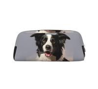 GDSHJKLW Border Collie Leder-Federmäppchen, großes Fassungsvermögen, Stifttasche, Reißverschluss, Make-up-Tasche für Damen und Herren, Reise-Kulturbeutel, wasserdicht, Kosmetiktasche, weit geöffnetes