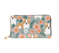 GDSHJKLW Corgi Damen-Geldbörse mit Blumenmuster, Leder, Reißverschluss, wasserdicht, Kreditkartenetui mit Handyhalter, Reise-Münzgeldbörse