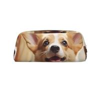 GDSHJKLW Corgi Federmäppchen aus Leder, großes Fassungsvermögen, Make-up-Tasche mit Reißverschluss, für Damen und Herren, Reise-Kulturbeutel, wasserdicht, Kosmetiktasche, weit geöffnetes Münzfach