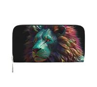 GDSHJKLW Damen-Geldbörse, abstrakte 3D-Kunst-Löwe, Reißverschluss, PU-Leder, Handy-Clutch, Kartenhalter, Organizer für Damen, Schwarz, Einheitsgröße, Schwarz , Einheitsgröße