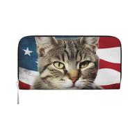 GDSHJKLW Damen-Geldbörse, amerikanische Katze, USA-Flagge, Reißverschluss, PU-Leder, Handy-Clutch, Kartenhalter, Organizer für Damen, Schwarz, Einheitsgröße, Schwarz , Einheitsgröße