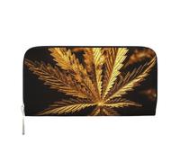 GDSHJKLW Damen-Geldbörse, goldenes Cannabis-Design, mit Reißverschluss, PU-Leder, Handy-Clutch, Kartenhalter, Organizer für Damen, Schwarz, Einheitsgröße, Schwarz , Einheitsgröße